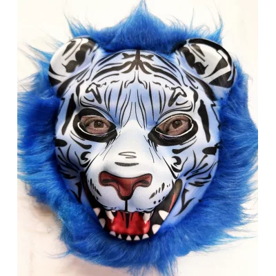  Mavi Saçlı Kaplan Maskesi Kurt Maskesi Mega Peluş 27 No