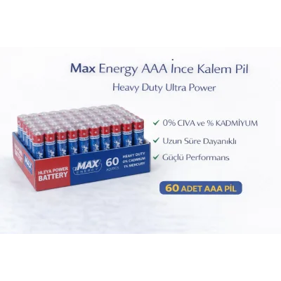 BUĞZ Max Energy AAA İnce Kalem Pil 1.5V R03 Heavy Duty Ultra Power 4 lü 15 Paket