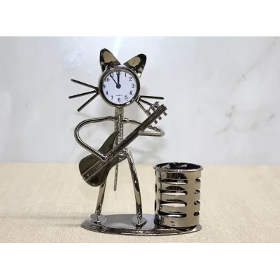 BUĞZ Metal Gitar Çalan Kedi Müzisyen Saat Ve Kalemlik Alk4345