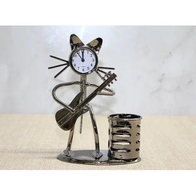 BUĞZ Metal Gitar Çalan Kedi Müzisyen Saat Ve Kalemlik Alk4345