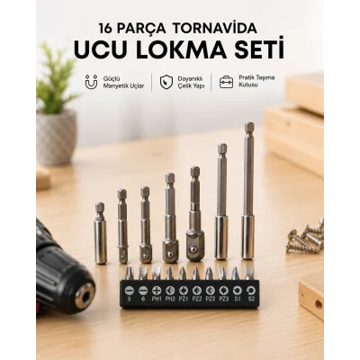 BUĞZ Metal Gövdeli 16lı Bits Seti Çok Amaçlı Tornavida Uçları