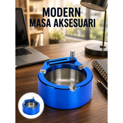 BUĞZ Metal Küllük ve Çakmak Seti Yuvarlak Modern Tasarım Yeni Nesil