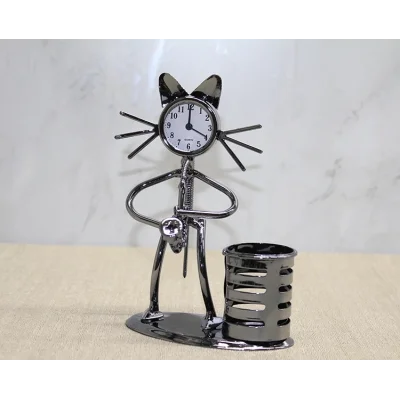  Metal Saksafon Çalan Müzisyen Kedi Saat Ve Kalemlik