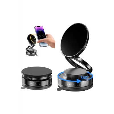 BUĞZ Metalik Magsafe Telefon Tutucu Tüm Yüzeylerle Uyumlu Vakumlu 360 Dönen Oynar Başlık