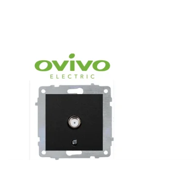  Metalik Siyah Tv Prizi  F Konnektörlü Çerçevesiz Grano - Priz ve Anahtar İçin Uyumlu Çerçeve