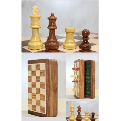 BUĞZ Mıknatıs Taşlı Ahşap Katlanabilir Kutulu Satranç Oyunu 12.5 Cm