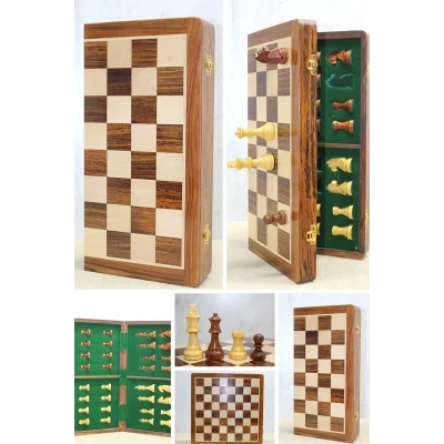 BUĞZ Mıknatıs Taşlı Ahşap Katlanabilir Kutulu Satranç Oyunu 40 Cm G225