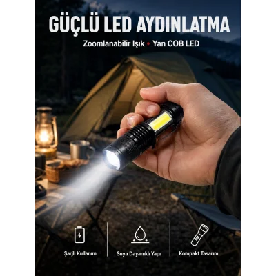 BUĞZ Mini Boy LED El Feneri - 2000 Lümen, Su Geçirmez Tasarım Yeni Nesil
