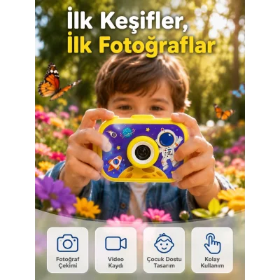 BUĞZ Mini Çocuk Dijital Fotoğraf Makinesi Type-C Şarjlı HD Video Kamera 2.0 İnç TFT Renkli Ekran