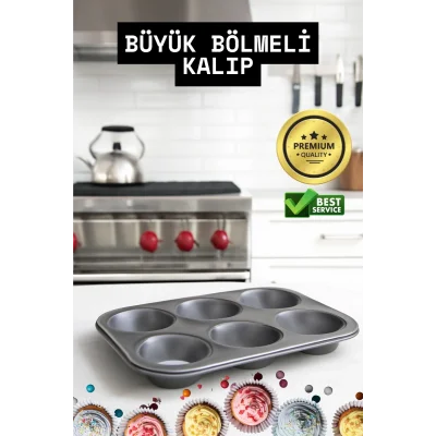  Mini Çocuklar İçin Cupcake Fırın Kalıbı 6 Büyük Bölmeli Muffin Kek Kalıbı