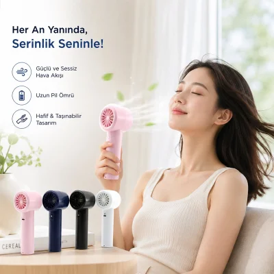 BUĞZ Mini El Fanı - Ayarlanabilir Hız - Dijital Gösterge - 5W - Karışık Renk