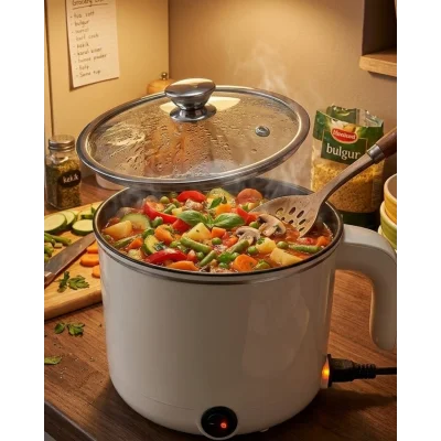 BUĞZ Mini Elektrikli Yemek Pişirici 1 Litre Buharlı Pişirme Tepsili Mutfak Tenceresi