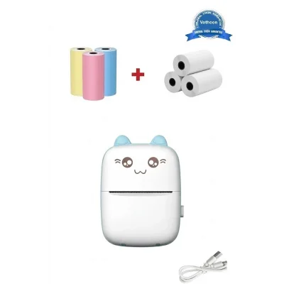 BUĞZ Mini Fotoğraf Yazıcı Kablosuz Etiket Yazıcı Baskı Makinesi Ios Android Uyumlu Termal Printer Mavi