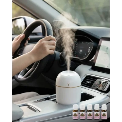 BUĞZ Mini Hava Nemlendirici 5 Esans Hediyeli LED Işıklı Sessiz Çalışan Aromaterapi Difüzörü