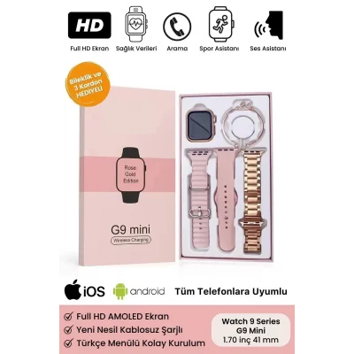 BUĞZ Mini Kadın Akıllı Saat, Rose Gold Kasa ve Çelik Kordon ile Nabız, Uyku, Adım Takibi ve GPS Özellikli