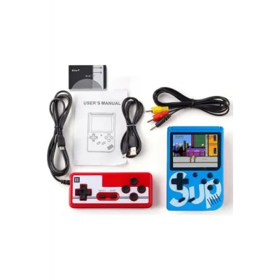 BUĞZ Mini oyun konsolu çift kollu mavi renk nostalji oyunlarıyla Bluetooth desteği olmadan