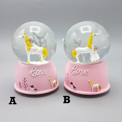 BUĞZ Mini Pembe Kar Küresi - Sevimli Unicorn ve Kız Tasarımlı - Işıklı