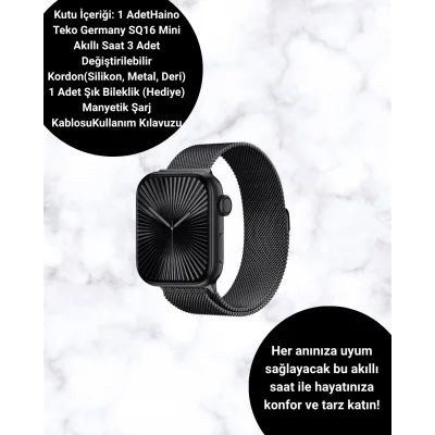 BUĞZ Mini Series 10 Akıllı Saat | 3 Kordon + Bileklik Hediyeli, Tüm Telefonlarla Uyumlu - BUĞZ