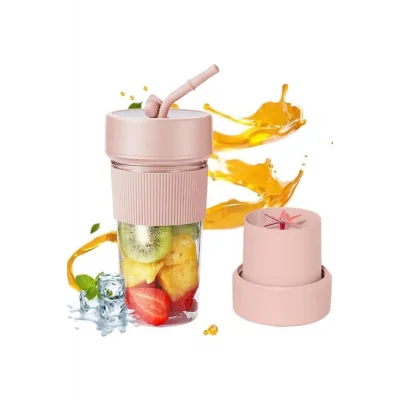 BUĞZ Mini Taşınabilir Mikser 350 Ml Smoothie Makinesi Meyve Sıkacağı Şarj Edilebilir Blender Pembe