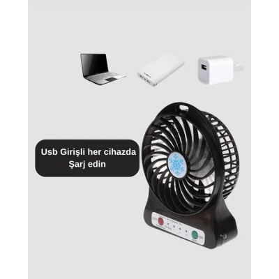  Mini USB Fan – Şarj Edilebilir, Işıklı, 3 Kademe, Taşınabilir Masaüstü Vantilatör