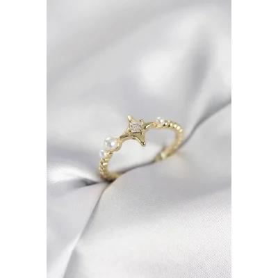 BUĞZ Minimal Kutup Yıldızı Model Zirkon Taşlı Gold Renk Kadın Yüzük