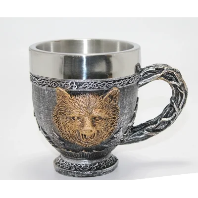 BUĞZ Mitolojik Ayı Figürlü 3D Kabartmalı Paslanmaz Çelik Kupa Bardak