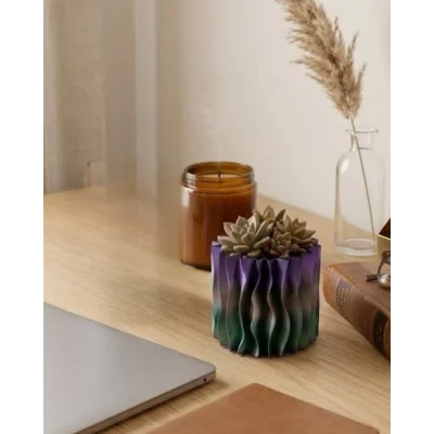 BUĞZ Modern Dalgalı Yüzey Tasarımlı Mor 3D Dekoratif Saksı Vazo