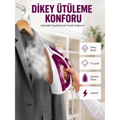 BUĞZ Modern Tasarım 2200W Dayanıklı Buharlı Seramik Kaplama Ütü Yeni Nesil