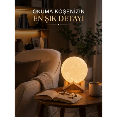 BUĞZ Modern Tasarımlı 3D Ay Lambası Yatak Odası ve Salon Dekoru