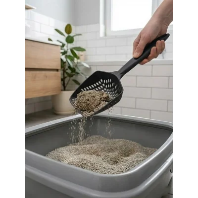 BUĞZ Modern Tasarımlı Mikro Delikli Kedi Kumu Küreği – Ergonomik Saplı, Hızlı ve Hijyenik Temizlik