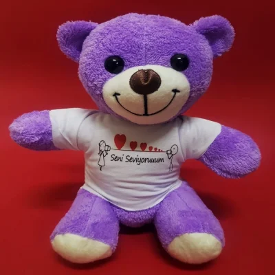 BUĞZ Mor Ayıcık Seni Seviyorum Baskılı Tişörtlü