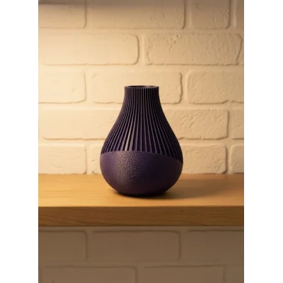 BUĞZ Mor Çizgili Dekoratif Vazo 11 cm Modern Tasarım Aksesuar