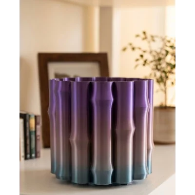 BUĞZ Mor Gri Dekoratif Vazo Modern Tasarım Salon Ofis Masa Üstü Aksesuar