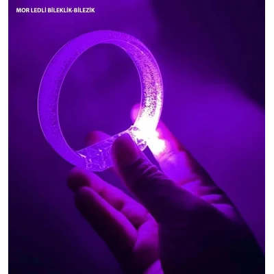 BUĞZ Mor Led Işıklı Baskı Yapılabilen Pilli Bileklik Bilezik 1,5 cm Genişlik