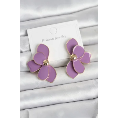 BUĞZ Mor Mineli Lotus Model Pirinç Kadın Küpe