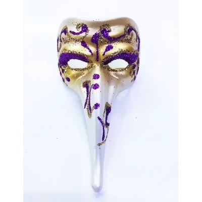 BUĞZ Mor Renk İşlemeli Seramik Malzemeden İmal Venedik Uzun Maske Magnet