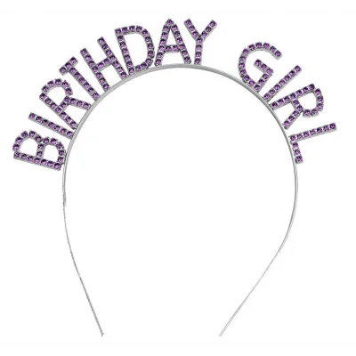 BUĞZ Mor Renk Kristal Taşlı Parlak Birthday Girl Yazılı Taç 16x17 Cm