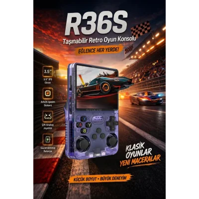 BUĞZ Mor taşınabilir retro oyun konsolu 64 GB hafıza 15.000+ yüklü oyun bluetooth yok