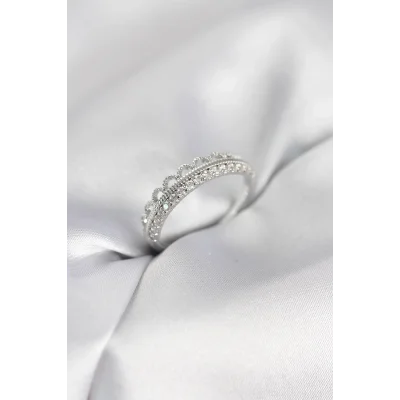 BUĞZ Motif Desenli Gümüş Renk Zirkon Taşlı Kadın Yüzük