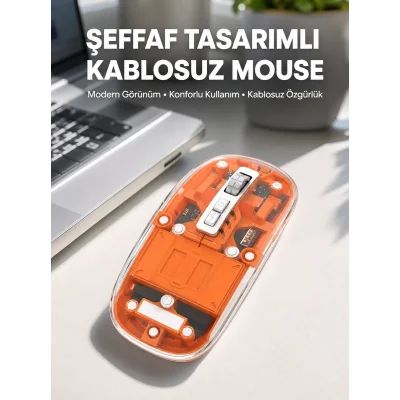 BUĞZ Mouse Fare Kablosuz Mouse Fare Şarjlı Bluetooth Sessiz 5 Tuşlu Şeffaf