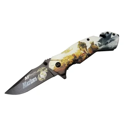  Mtech 4 23 2 Marines Kurtarma / Kamp Çakı 20cm - Yarı Otomatik, Kemerlikli, Cam Kırma Ve İp Kesme Aparatlı