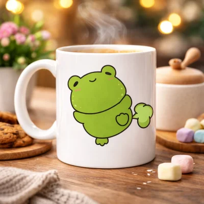 BUĞZ Mutlu Kurbağa Tasarımlı Porselen Kupa MODEL 91 – Eğlenceli, Tatlı ve Neşe Dolu Kahve Kupası