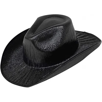  Neon Hologramlı Kovboy Model Parti Şapkası Siyah Yetişkin 39X36X14 cm