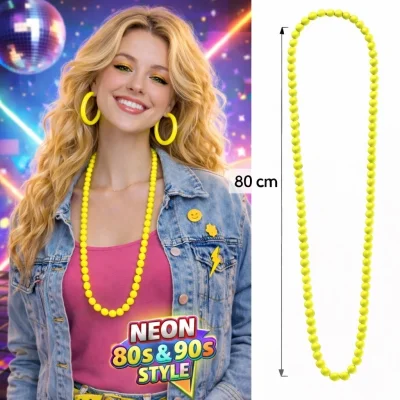 BUĞZ Neon Sarı Boncuk Kolye 80 Cm – Retro 80’ler 90’lar Parti Aksesuarı