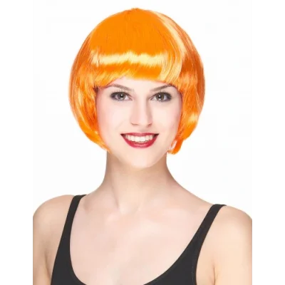 BUĞZ Neon Turuncu Renk Açık Turuncu Küt Parti Peruğu
