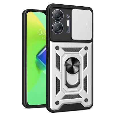 BUĞZ İnfinix Hot 30 5g Kılıf Pars Lens Yüzüklü Silikon - Gümüş