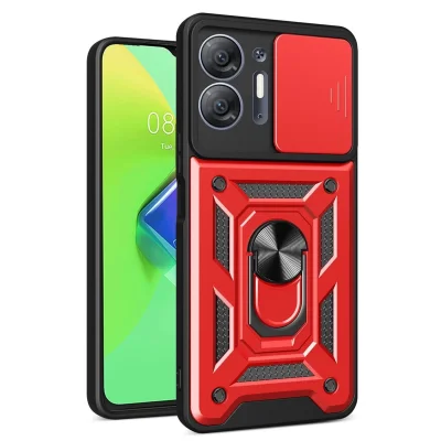 BUĞZ İnfinix Hot 30 5g Kılıf Pars Lens Yüzüklü Silikon - Kırmızı