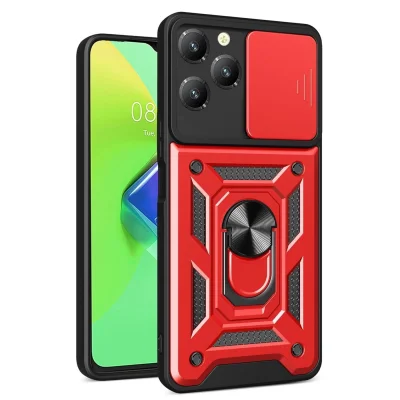 BUĞZ İnfinix Hot 40 Pro Kılıf Pars Lens Yüzüklü Silikon - Kırmızı