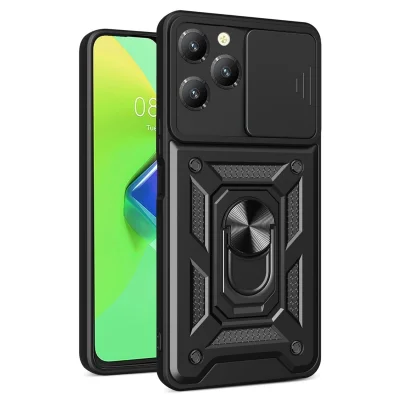 BUĞZ İnfinix Hot 40 Pro Kılıf Pars Lens Yüzüklü Silikon - Siyah