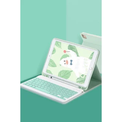 BUĞZ İpad 10.2 (9.nesil) Kılıf Kc01 Smart Klavyeli Tablet Kılıfı - Açık Yeşil